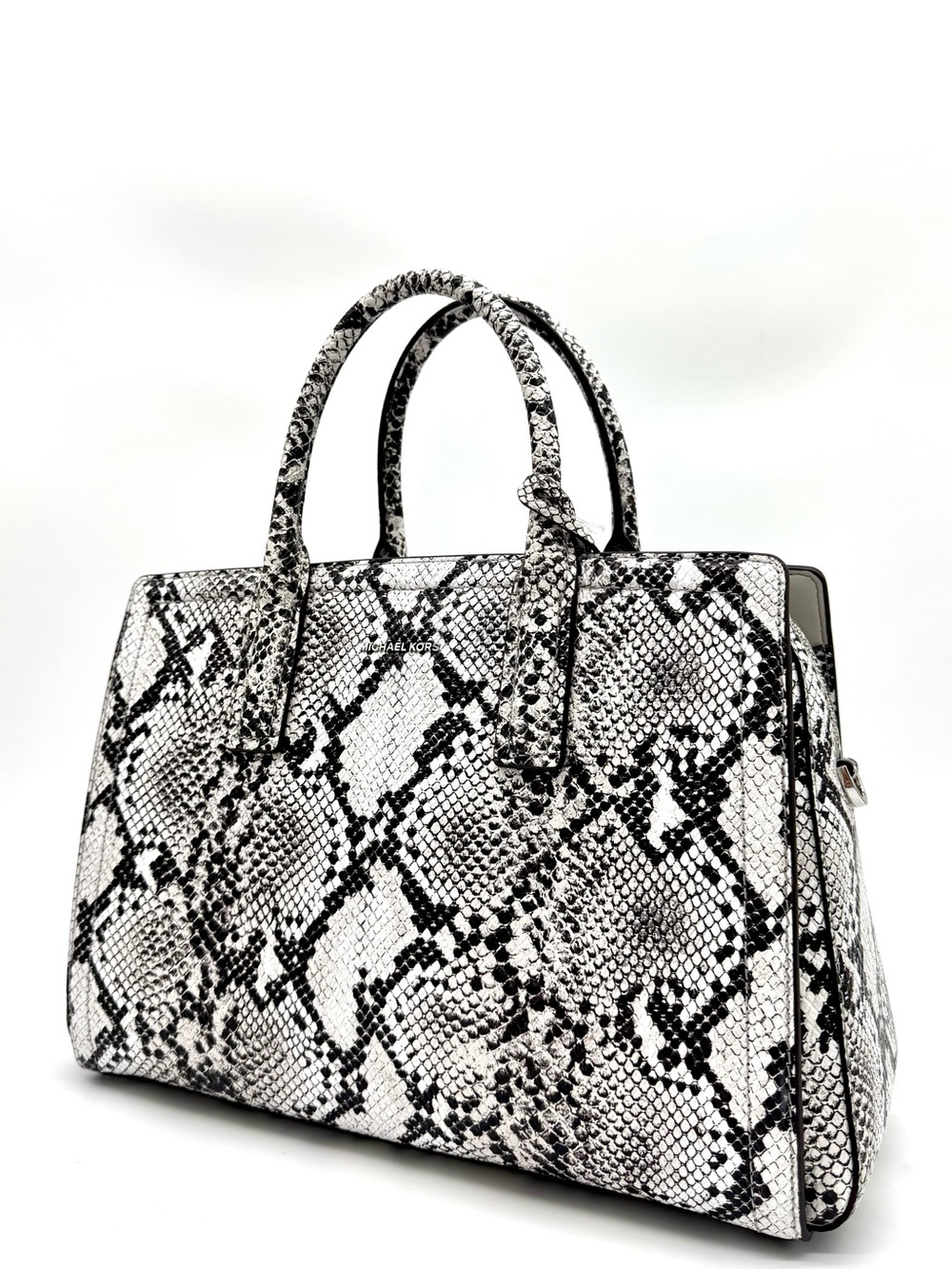 Michael Kors Laila Medium Snakeskin Leather Satchel Bag-Aluminum
